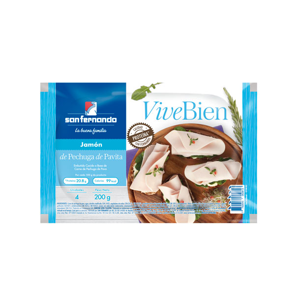 Jamón de pechuga de pavita x 200 Gr SF