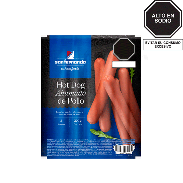 Hot dog ahumado de pollo x 220 Gr.