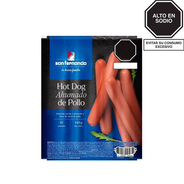 Hot dog ahumado de pollo x 440 Gr.